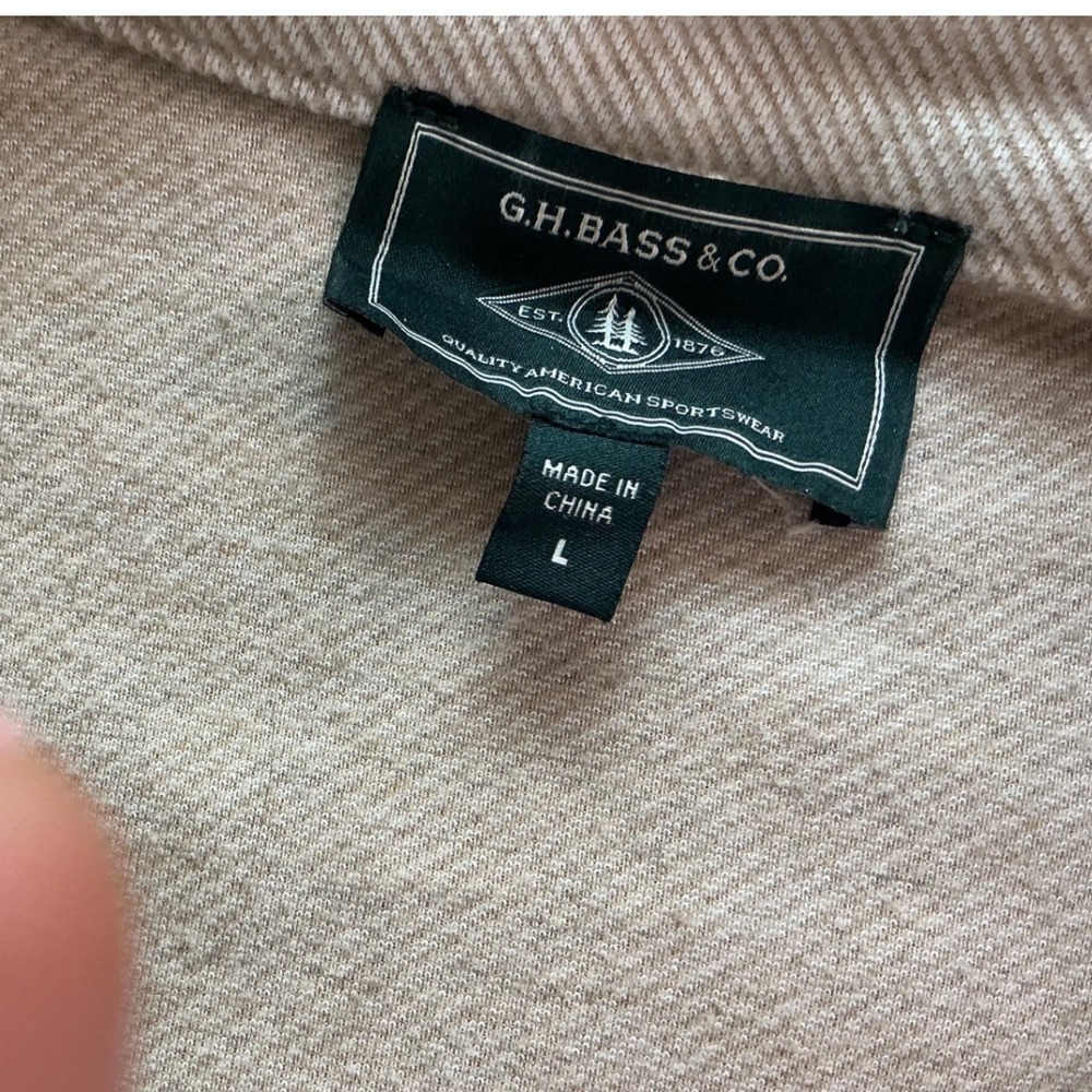 GH Bass Co Long Sleeve Oversized Shacket Shirt Jacket Beige Herringbone Size L - Picture 5 of 8